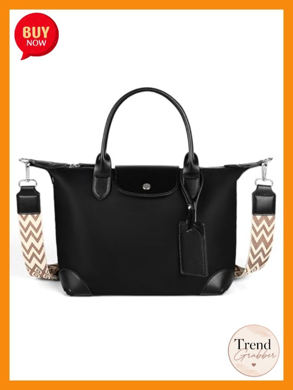 Nylon Tote Bag Lightweight Satchel Handbag with Zipper and Shoulder Strap